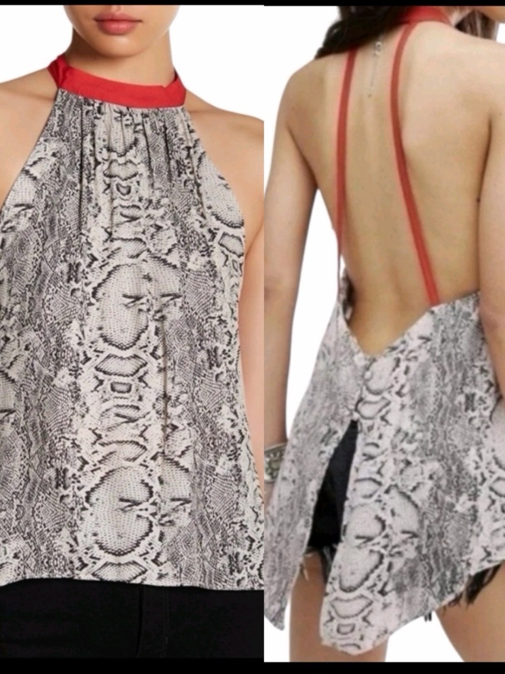 Free People Through The Night Snakeskin Open Back Halter Top Women’s Size Medium